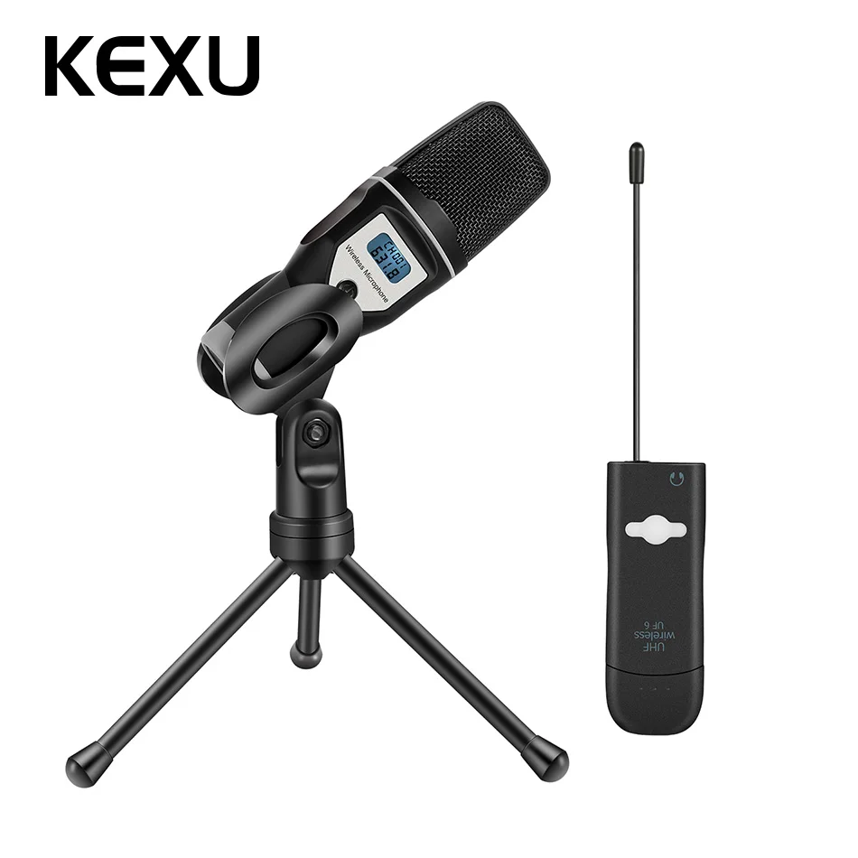 

KEXU USB sound card UHF wireless microphone compatible with audio computer karaoke live condenser microphone for Karaoke System