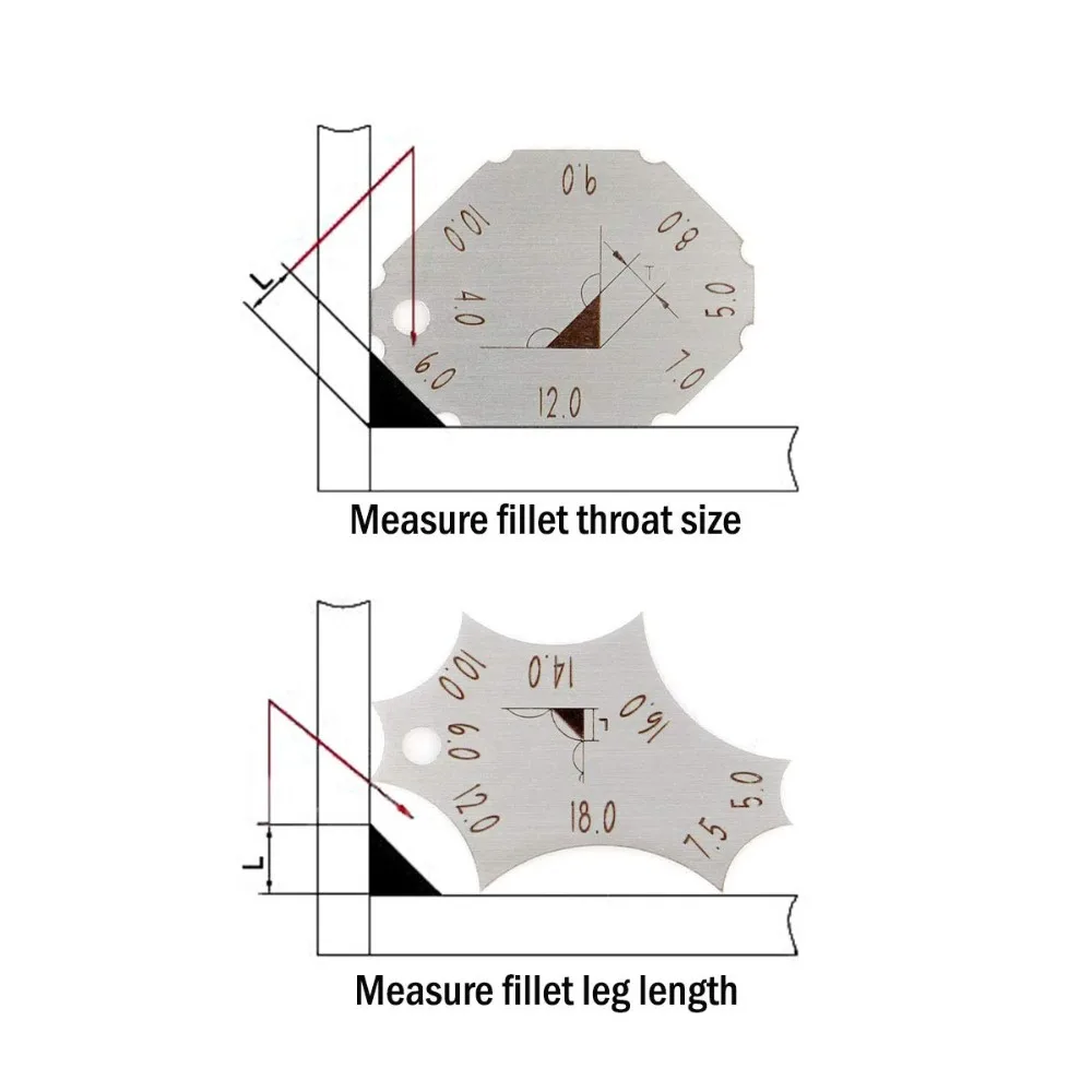 Сварочное соединение из двух частей Gage Fillet сварочный тройник соединение Сварка горло глубина длина ноги измерительная линейка