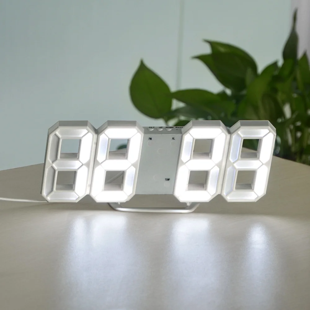 3D светодиодный цифровой настольные часы для украшения дома и офиса USB зарядка электронные настольные часы с батареей спальня настольные часы настенные часы - Цвет: White Shell White