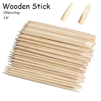 

500pcs 3.5 inch Wooden Stick Nail Cuticle Pusher Tool Sharp Flat Manicure Pedicure Orange Wood Nail Care Remover Tool