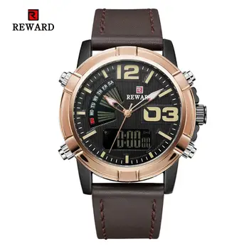 

REWARD Calendar Alarm Code Table Luminous Mens watches Top Luxury Male Watches Leather Strap Wristwatch Rose Gold Watches