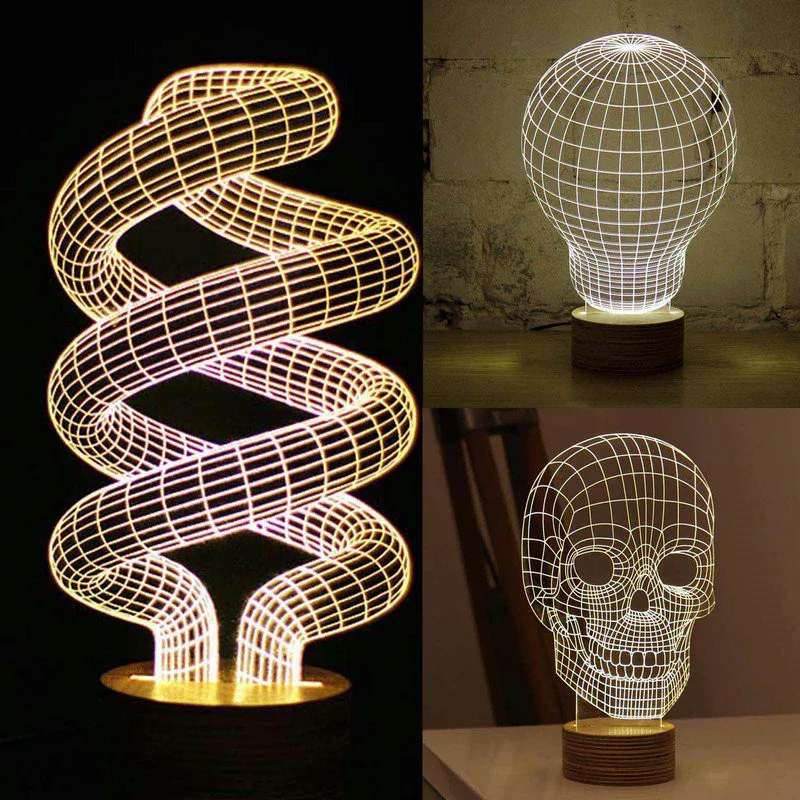 Волшебная Оптическая иллюзия 3D деревянная лампа настроения Micro USB Настольная светящееся основание череп спиральная лампа Иллюзия декоративный свет