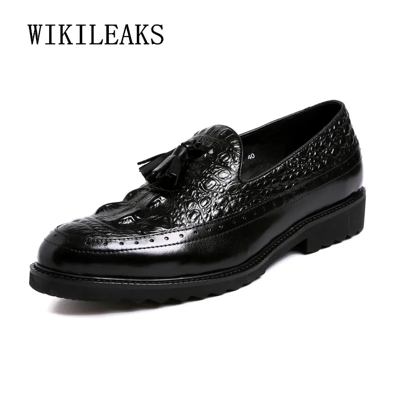 

men formal shoes leather luxury brand croco shoes pointed toe dress footwear male office italian brogue oxford shoes for men