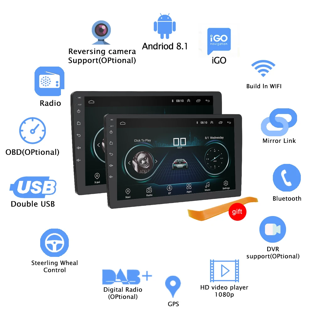 2din 2.5D HD Android 8,1 автомобильный DVD мультимедийный плеер 9/10 дюймов Универсальный Автомобильный Радио gps навигация wifi Bluetooth