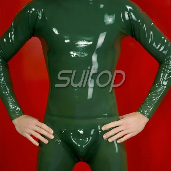 Suitop зеленый латексный комбинезон сексуальный латексный костюм с молнией сзади для мужчин
