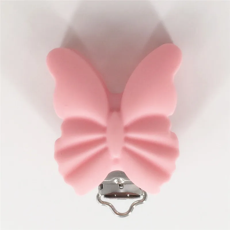 Chenkai 10 шт. без БФА, силиконовый бабочка детское кольцо для соски цепочка для прорезывателя Держатель Зажимы DIY пустышка для младенца аксессуары для игрушек - Цвет: Candy Pink