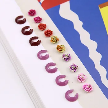 

Wholesale 100pcs/lot color pattern print cartoon rose flowers/Letter C shape resin beads diy jewelry earirng/garment accessory