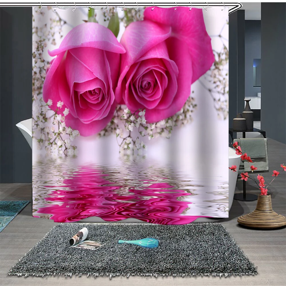 Красивые цветы, водостойкие полиэфирные занавески для душа, занавески для ванной комнаты для девушек и женщин, Рождественское украшение для ванной