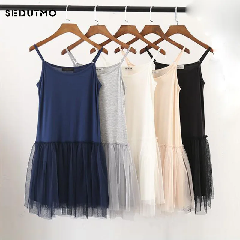 

SEDUTMO 2018 Summer Tunic Dress Women Gauze Lace Sexy Basic Sundress Spaghetti Strap Dresses Beach Black Mesh Party Dress ED107