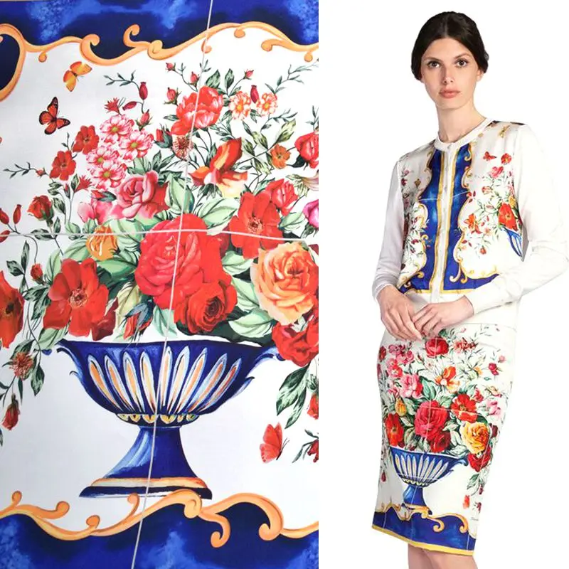 Fashion printing fabric satin fabric big catwalk positioning cloth