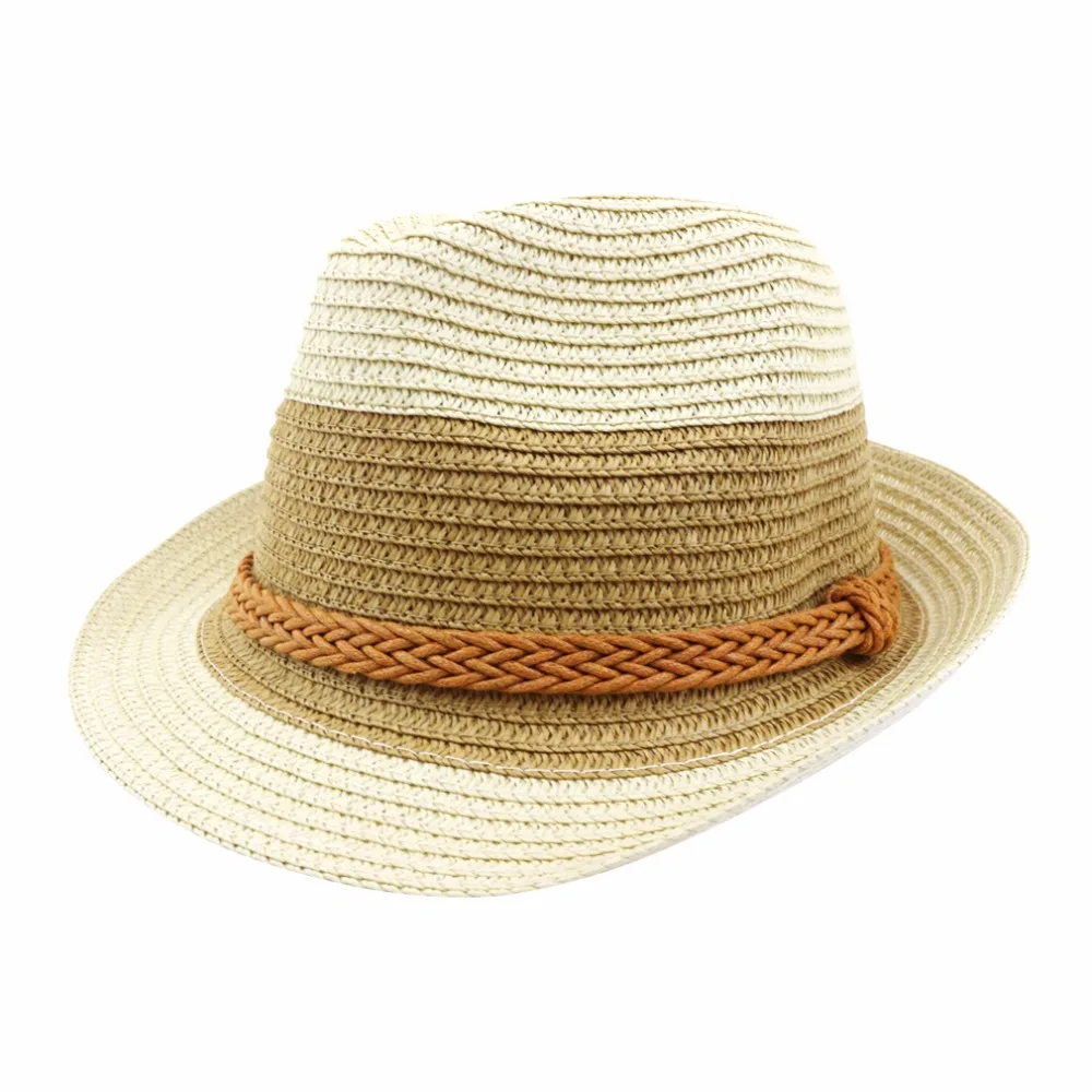 Летний маленькие федоры женский летний укрывающая от солнца Солнцезащитная шляпка модная соломенная шляпа пляжная шляпа Панама для родителей и ребенка - Цвет: Бежевый