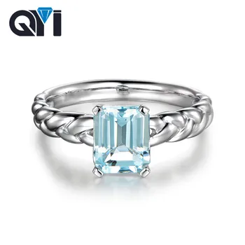 

QYI 3 CT Emerald Cut Natural Topaz 925 Silver Rings Trendy For Women Solitaire Engagement Wedding Gemstone Party Rings