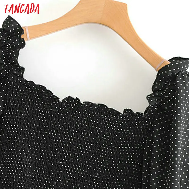 Tangada, модное женское мини-платье с принтом, в горошек, эластичная талия, короткий рукав, Ретро стиль, женское черное платье, vestidos 3D106