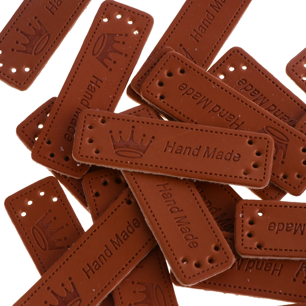  60Pcs Wholesale Handmade PU Leather Labels For Clothes Garment Labels Jeans Bags Shoes Craft DIY  Sewing Accessories Hand Tool