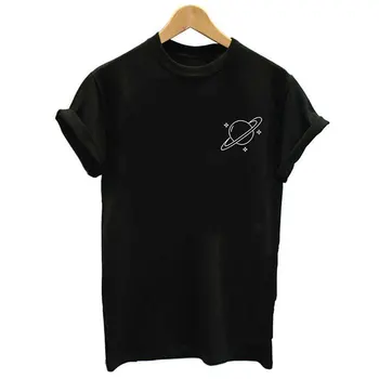 

T Shirt Women New Fashion Planet Print Casual Slim 2019 Summer Black Tees Shirt Femme Harajuku Aesthetic Tops T-Shirts Plus Size