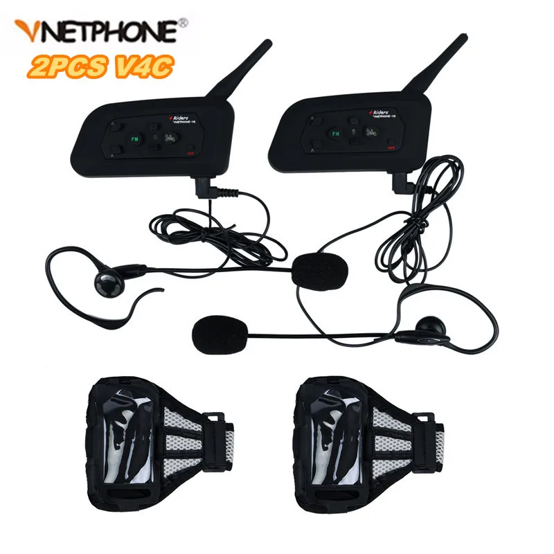 2PCS Football Referee Intercom Headset Vnetphone V4C 1200M Full Duplex Bluetooth Interphone with FM for 4