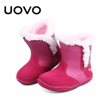 

Uovo Toddler Short Boots For Baby Girls Kids Soft Light Warm Appliques Ankle Boots PU+Suede Leather Shoes Winter Botas Ninas