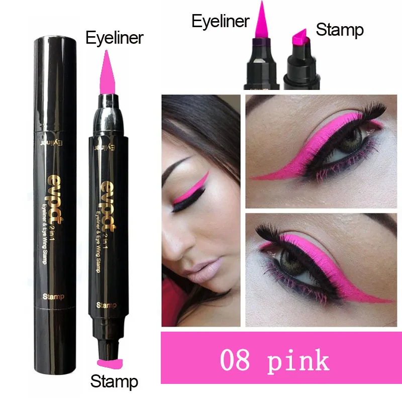 7 Colorful Liquid Eyeliner Stamp Pencils Double-Headed Thin Wing Seal Waterproof Makeup Eye Liner Blue Black Brown TSLM1 - Color: 008