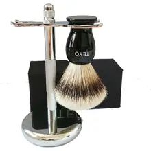 TEYO оригинальная супер кисть из серебристого барсучьего волоса, щетка для бритья и подставка для бритья, набор включает хромированную стойку и резиновую ручку, кисть для бороды