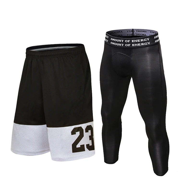 2 шт. баскетбольные шорты, свободные шорты для бега+ 3/4 спортивные обтягивающие шорты для тренировок на открытом воздухе, пляжные шорты