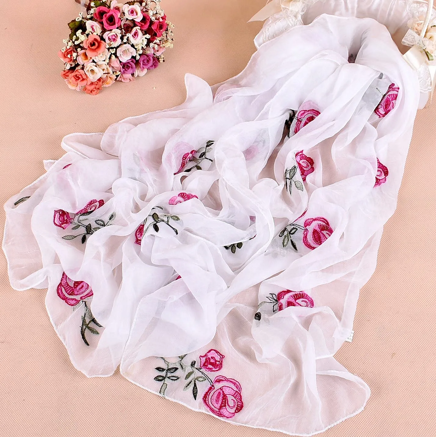 

Silk Scarf Long Soft Flower Shawl Chiffon Scarves Beach Outdoor Scarf for Women Girls designer scarf women luxury 2019