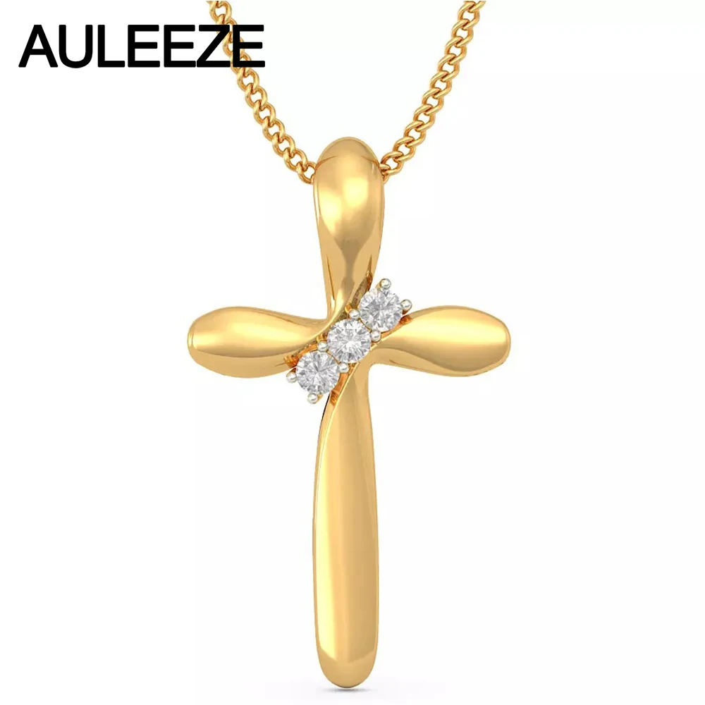 Classic Cross Design Silde Pendant Necklace 14K Solid 585 Yellow Gold