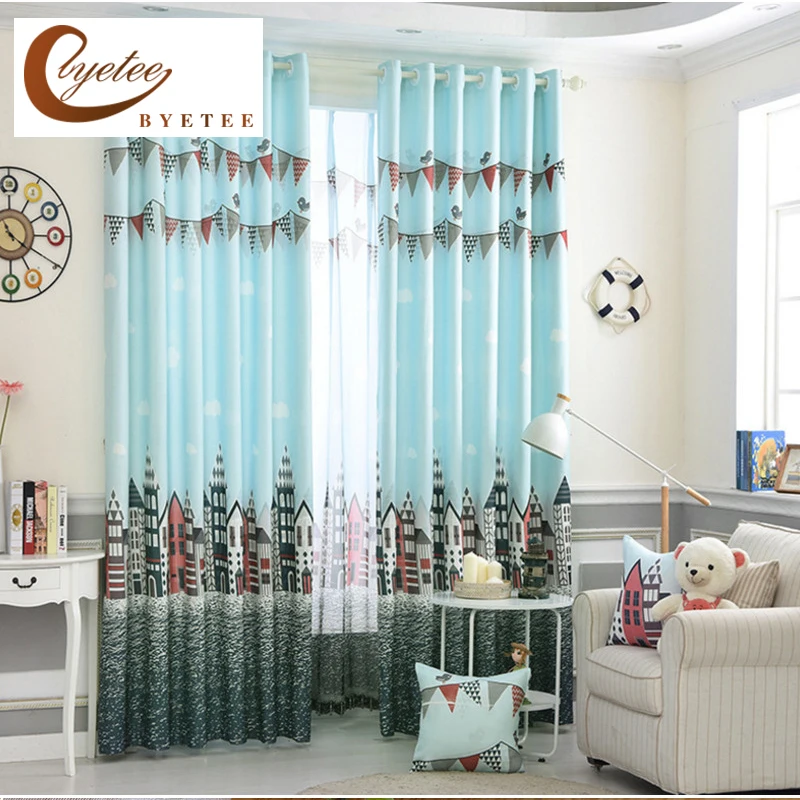 Buy {byetee} Sky Blue Printed Castle Bedroom Window