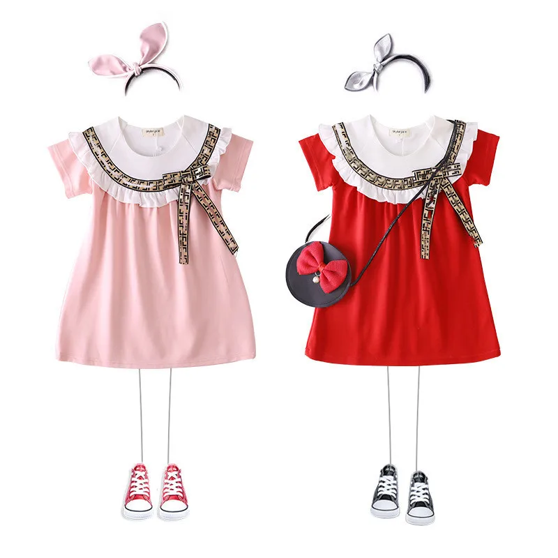 

2019 Summer Girls European and American Style Stripe Splice Flower Vest Dress Toddler Baby Girls Clothing Long sleeve Dress
