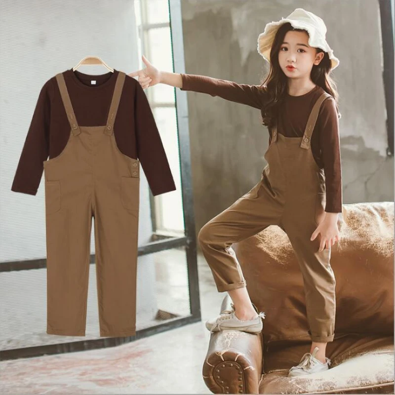 

2pcs 2019 spring new children's clothing girls bib + long-sleeved tops clothes sets