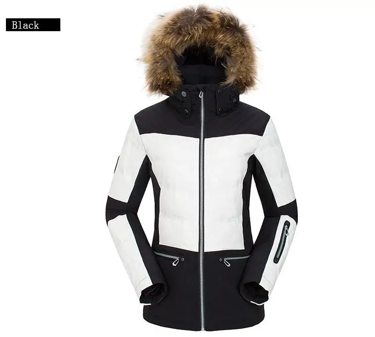 Вектор лыжный куртки для мужчин женщин теплые зимние куртки термальность куртка для сноуборда пальто с капюшоном Лыжная одежда Мех животных HXF70004 - Цвет: Women Black