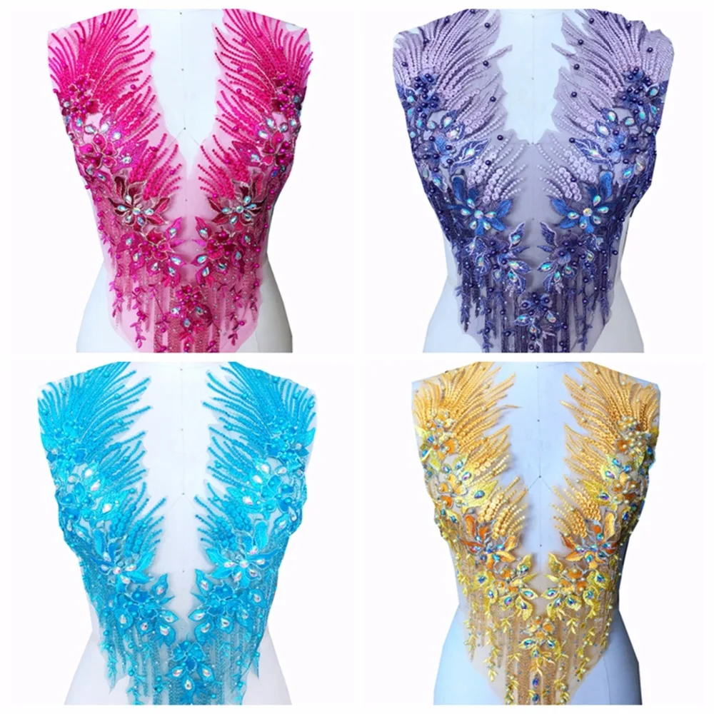 

Handmade Flower Patch Sew On Beads Rhinestones Applique Triming Patches For Evening Dress DIY Garment Accessories