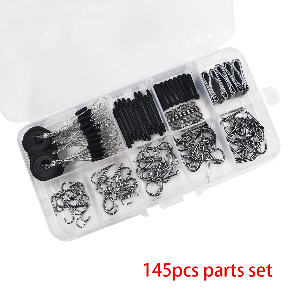 

145pcs fishig parts set include quality hooks connector space bean and lead sheath