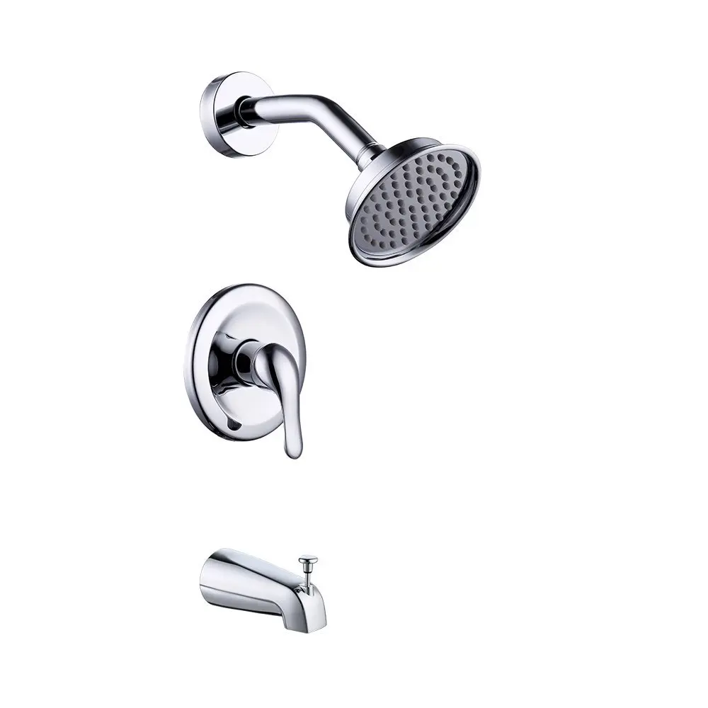 

Chrome Solid brass Shower Faucet Set Shower Valve Combo Complete Kit with Diverter Tub Spout Shower Arm Showerhead--6665