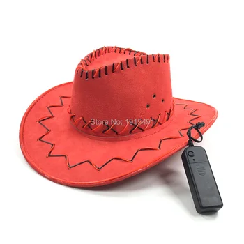 

Attractive Neon Led Bulbs Lighting Western Headwear EL Cable Tubes Trendy Rave Costume Cap Mysterious Led Light Cowboy Hat