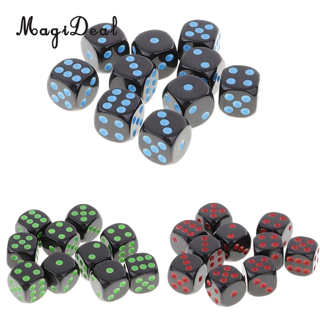 MagiDeal Durable 10Pcs Plastic D6 Dice Set for Dungeons& Dragons RPG Table Board Game Party Club Pub Dice Accessory 3 Colors