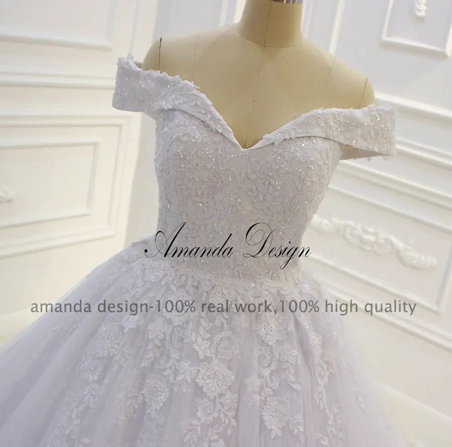 Аманда дизайн vestido casamento с открытыми плечами кружева аппликация блестящее свадебное платье