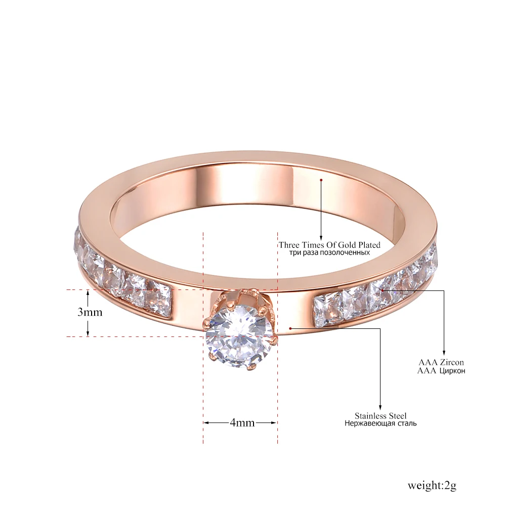 Lokaer кольцо из нержавеющей стали розовое золото цвет AAA циркон сверкающие стразы для подарка на Рождество девушка для женщин никогда не выцветает R18131