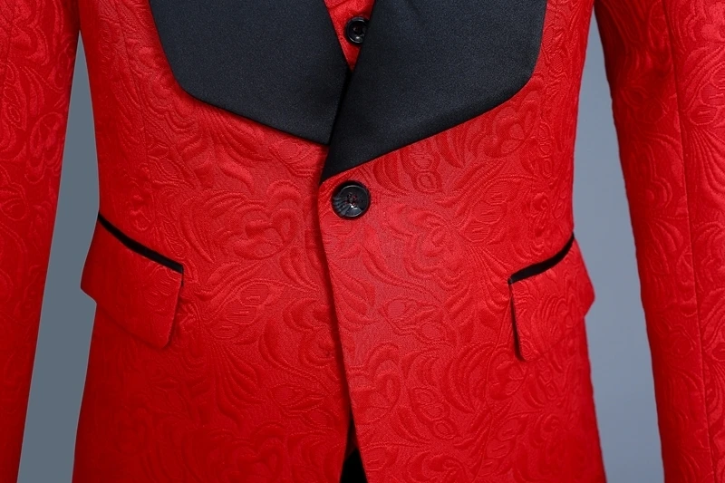 Pyjtrl ماركة 2018 ثلاثة قطعة بدلة يتأهل الرجال شال صدرية الأحمر جاكار زفاف العريس الدعاوى الحفلة الدعاوى رجل تويد سترة السراويل