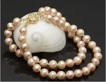

Free Shipping >> fs rbt Charming 2 rows 9-10mm pink south sea pearl bracelet 7.5"-8" 14k yellow clasp
