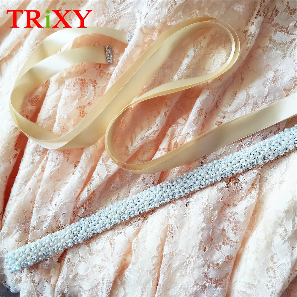 

TRiXY S204 Women's Pearls Beaded Wedding Belt Bridal Sashes Pearls Wedding Accessories Bride Bridesmaid Dress Belts