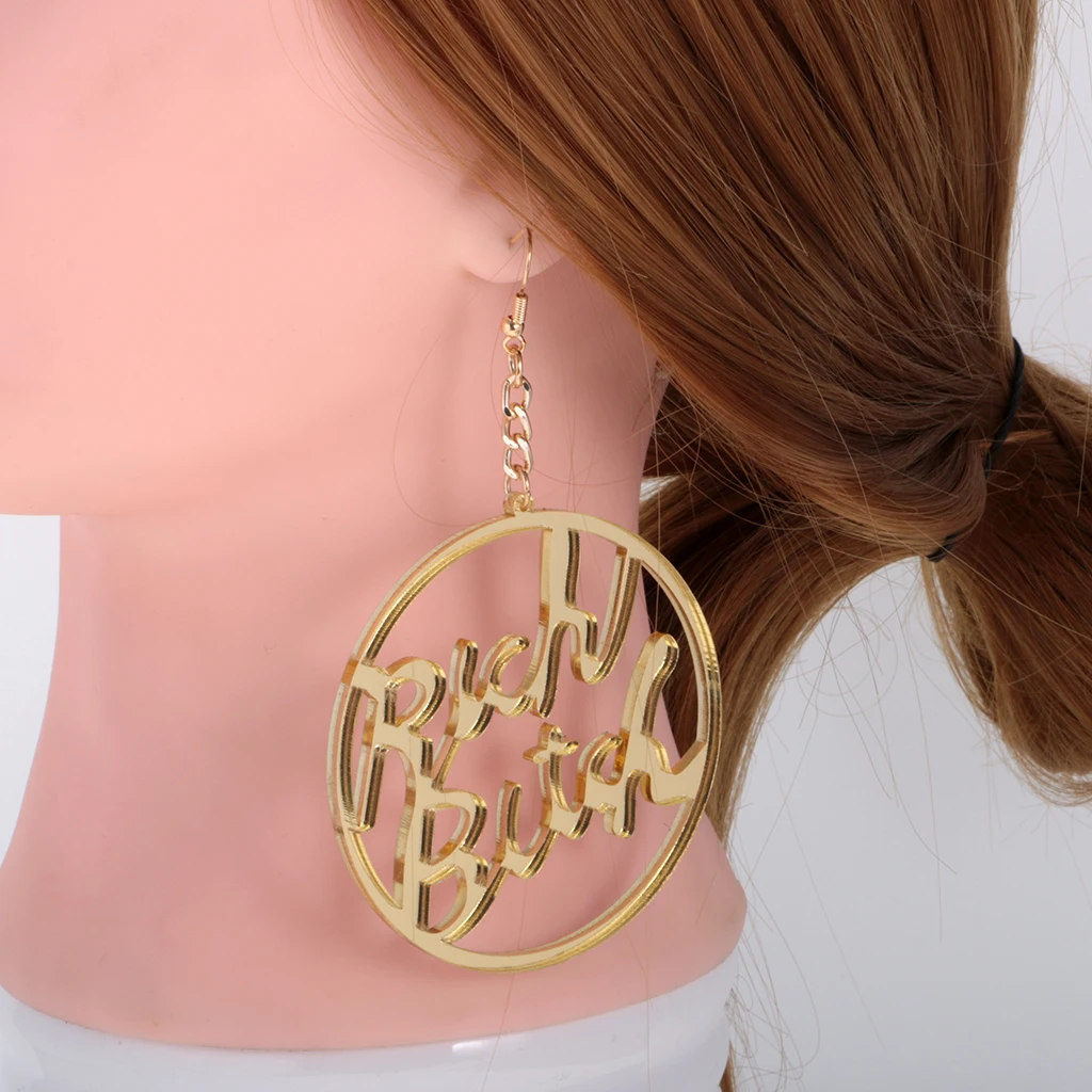 Oversized Punk Acrylic Earring Hip-hop Rich Bitch Big Letter Dangle Earrings for Party