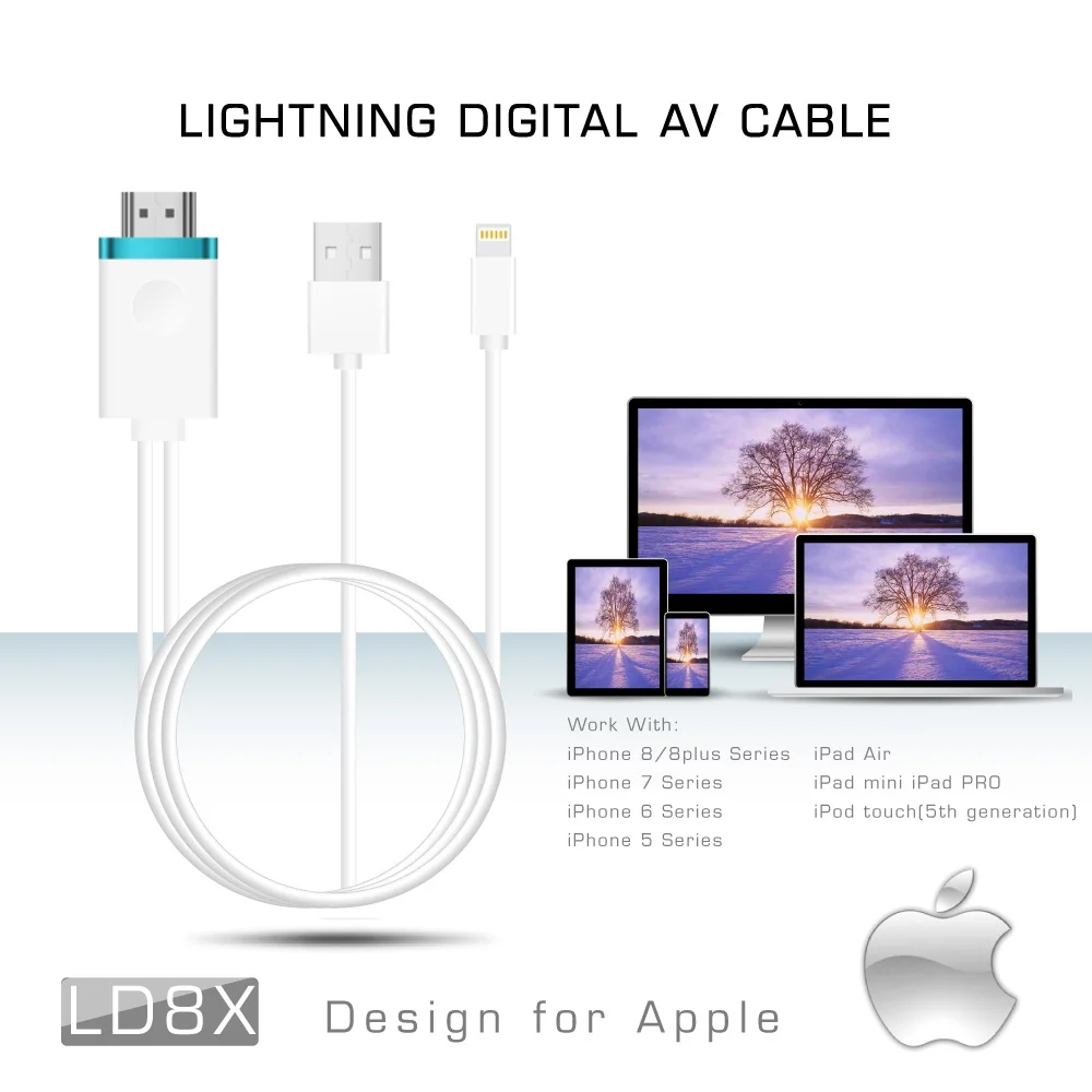 Mirascreen LD8 зеркалирование кабель ТВ ключ стабильный Быстрый Full HD HDMI для IOS смартфон