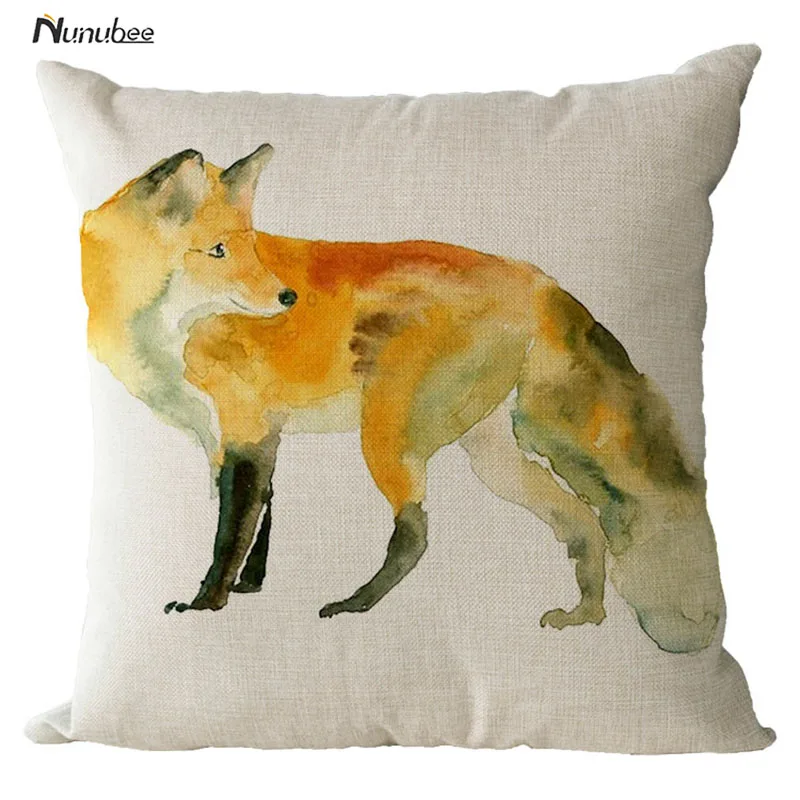 Wild Animal Fox Pattern Cotton Linen CushionCover Decorative Chair