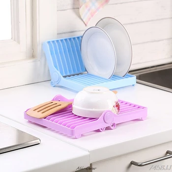 

Foldable Plate Dish Drying Organizer Rack Drainer Plastic Storage Holder Kitchen DropShip