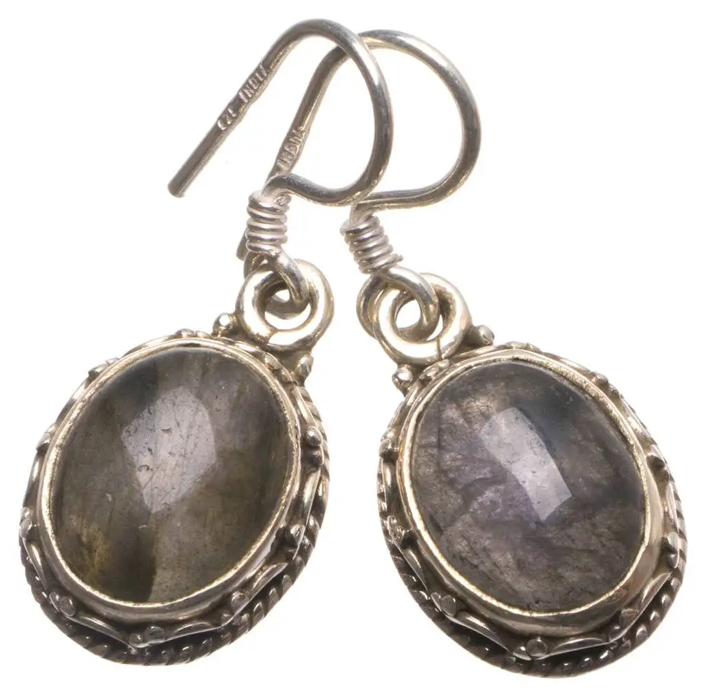 

Natural Blue Fire Labradorite Handmade Mexican 925 Sterling Silver Earrings 1" U0926
