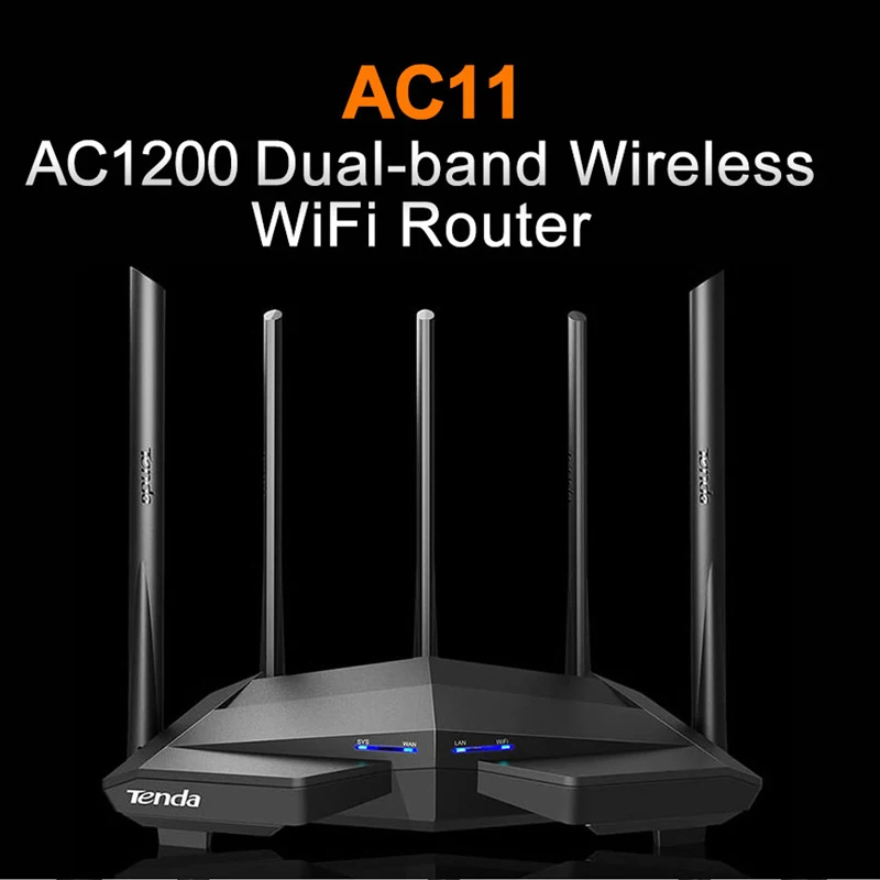 Tenda AC11 AC1200M Беспроводной Wi-Fi маршрутизатор с 2,4G/5,0G антенна с высоким коэффициентом усиления покрытия для дома Dual Band Беспроводной маршрутизатор, приложение Управление