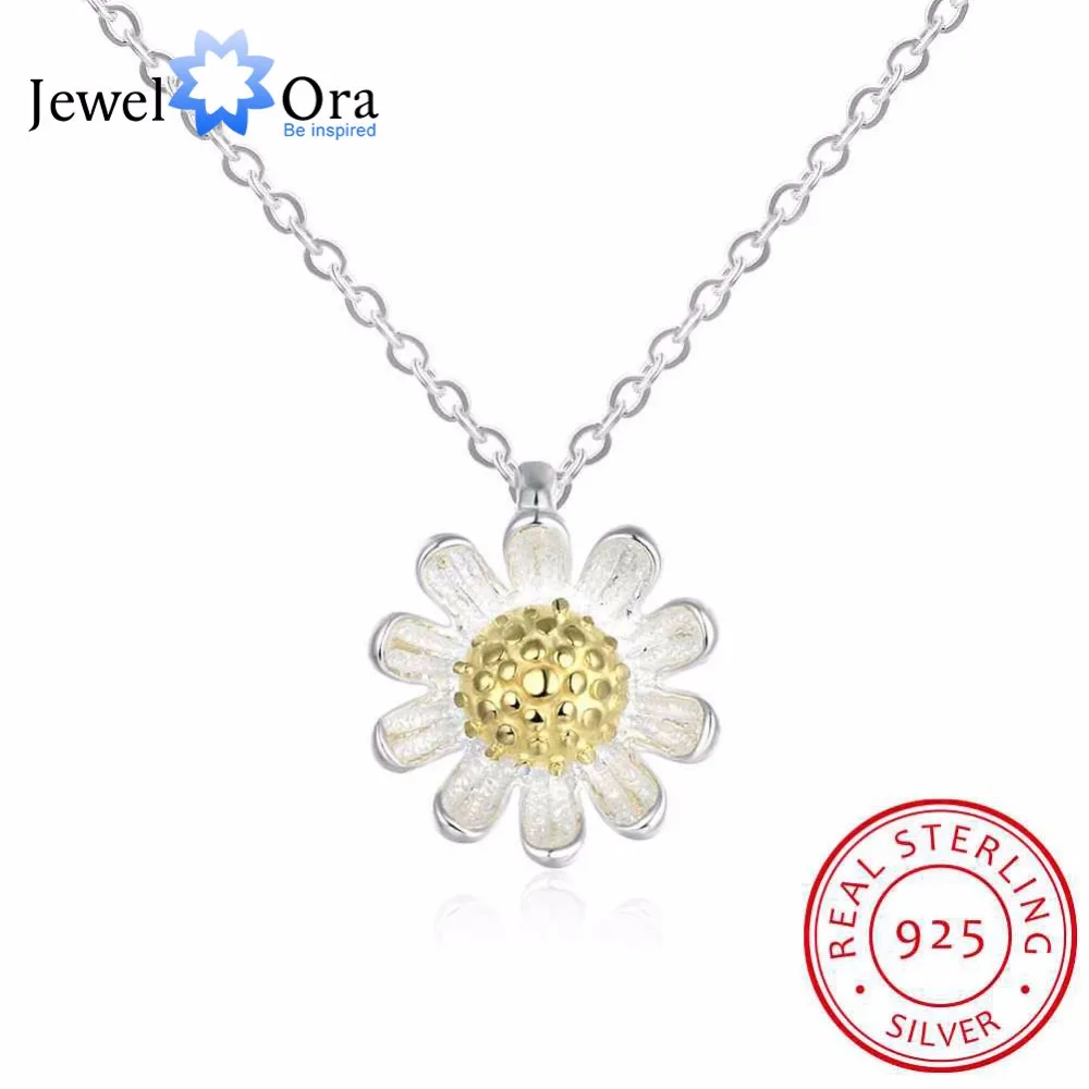 Solid 925 Sterling Silver Pendant Necklace Sunflower Accessorise Gold Color Necklaces & Pendants For Women(JewelOra NE101854)