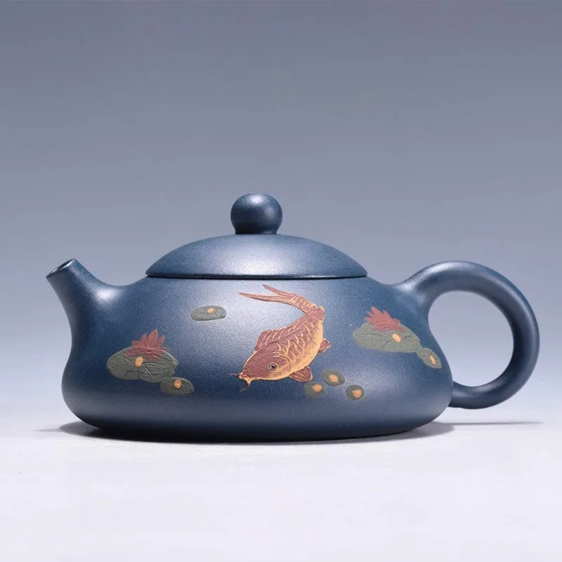 220cc Исин фиолетовый глиняный чайный горшок рыба цветочный узор сырой руды Zisha горшок художественная посуда для напитков чайная церемония зеленый чайник отправлен друзьям - Цвет: F