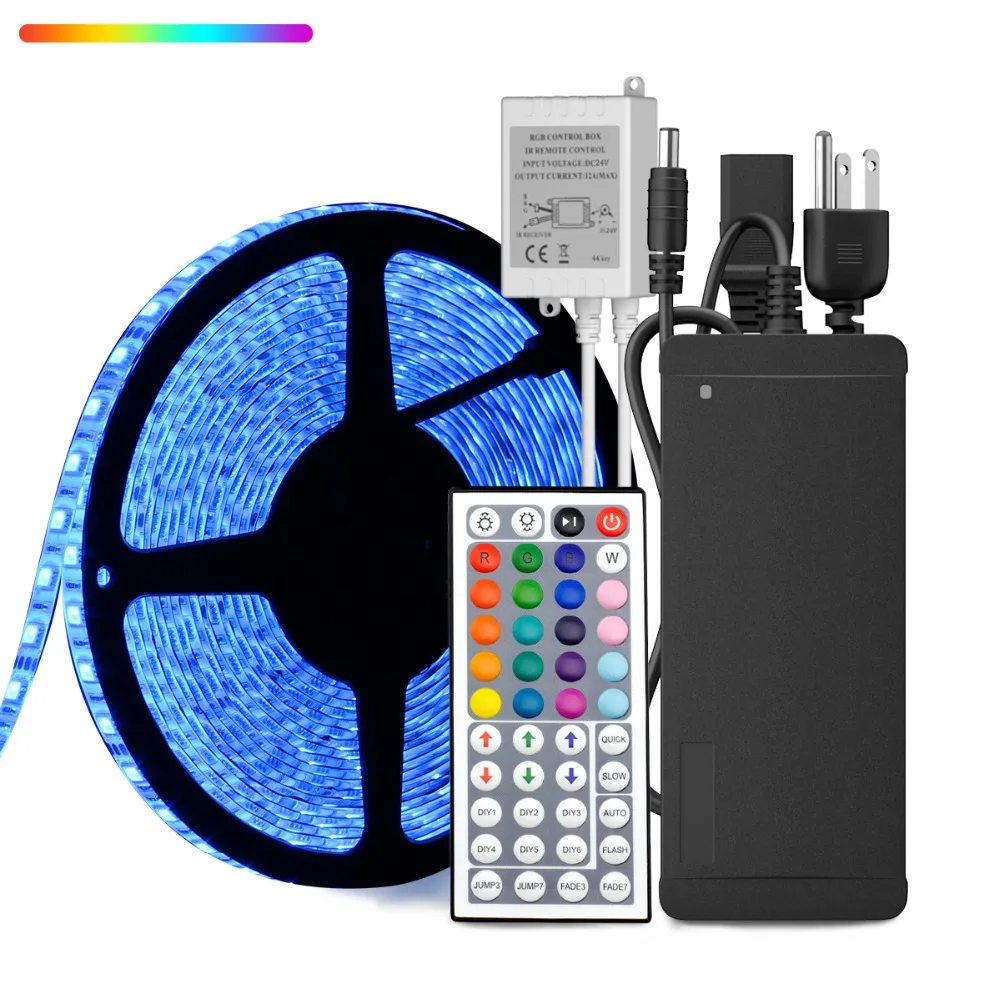 SuperNight 5050 RGB LED Strip kit 10M 60LEDsm DC 24V IP65 Waterproof Tape Light with 44 Keys Controller Power Adapter US EU UK (12)