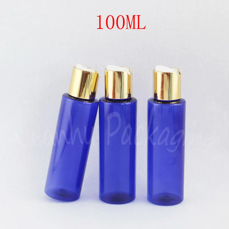 

100ML Blue Flat Shoulder Plastic Bottle , 100CC Lotion / Shampoo Travel Packaging Bottle , Empty Cosmetic Container